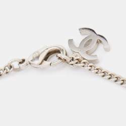 Pre Owned Chanel Bicolor Striped Enamel CC Silver Tone Chain Necklace