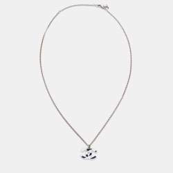 Pre Owned Chanel Bicolor Striped Enamel CC Silver Tone Chain Necklace