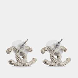 Chanel Silver Tone Crystal CC Twist Earrings