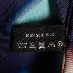 Pre Owned Chanel Navy Blue Neon Logo Printed Silk Square Scarf