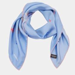 Chanel Light Blue CC Printed Silk Square Scarf