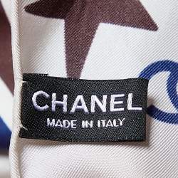 Pre Owned Chanel Beige Multi Motif Printed Silk Square Scarf