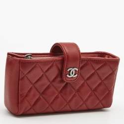 Chanel Red Quilted Leather CC Phone Holder Pouch