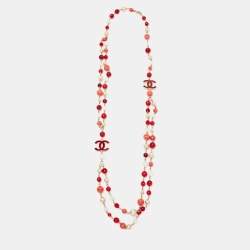 Pre Owned Chanel Multicolour Beads CC Double Stranded Long necklace