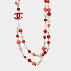 Pre Owned Chanel Multicolour Beads CC Double Stranded Long necklace