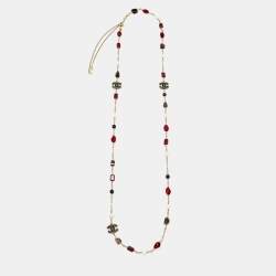 Chanel Multicolour Glass Beads & Faux Pearl Byzantine Long Necklace and Earrings Set