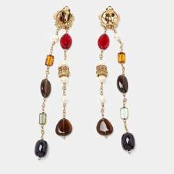 Chanel Multicolour Glass Beads & Faux Pearl Byzantine Long Necklace and Earrings Set