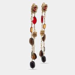Chanel Multicolour Glass Beads & Faux Pearl Byzantine Long Necklace and Earrings Set