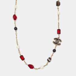 Chanel Multicolour Glass Beads & Faux Pearl Byzantine Long Necklace and Earrings Set