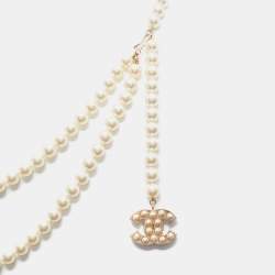 Pre Owned Chanel Gold Tone Faux Pearl CC Waist Belt