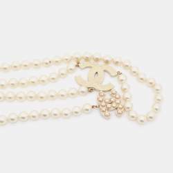 Pre Owned Chanel Gold Tone Faux Pearl CC Waist Belt