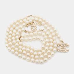 Pre Owned Chanel Gold Tone Faux Pearl CC Waist Belt
