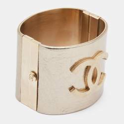 Chanel CC Gold Tone Wide Cuff Bracelet