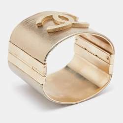 Chanel CC Gold Tone Wide Cuff Bracelet
