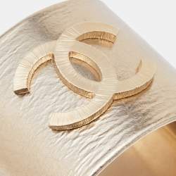 Chanel CC Gold Tone Wide Cuff Bracelet