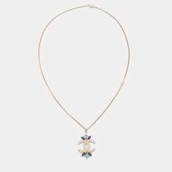 Pre Owned Chanel CC Crystals Gold Tone Pendant Necklace
