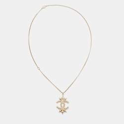 Pre Owned Chanel CC Crystals Gold Tone Pendant Necklace