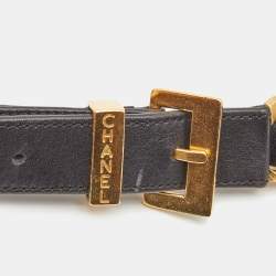 Chanel Black Leather Chain Link Buckle Belt 70CM