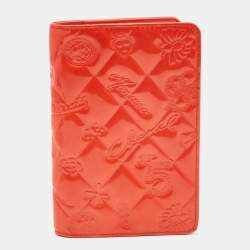 Pre Owned Chanel Orange Embossed Quilted Patent Leather CC Agenda Notebook