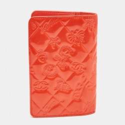 Pre Owned Chanel Orange Embossed Quilted Patent Leather CC Agenda Notebook