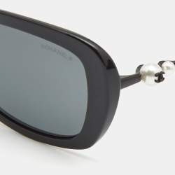 Pre Owned Chanel Black CC Pearl Rectangle Sunglasses 