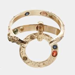 Chanel CC Multi Colored Crystals Faux Pearl Gold Tone Bracelet