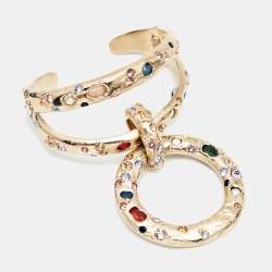 Chanel CC Multi Colored Crystals Faux Pearl Gold Tone Bracelet