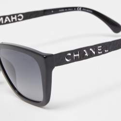 Chanel Black Logo Polarized Rectangle Sunglasses