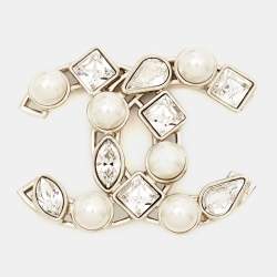 Chanel CC Faux Pearl Crystal Round Stud Earrings