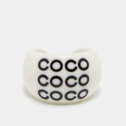 Pre Owned Chanel Coco White Resin Ring Size 54