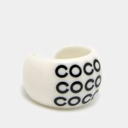 Pre Owned Chanel Coco White Resin Ring Size 54