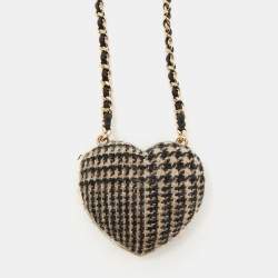 Pre Owned Chanel Black/Beige Tweed CC Locket Necklace