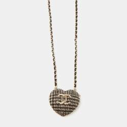 Chanel Black/Beige Tweed CC Locket Necklace Chanel