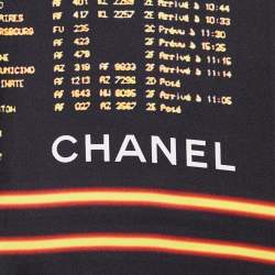 Chanel Black Departures Board Printed Silk Square Scarf