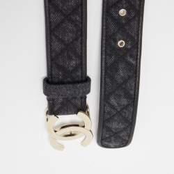 Pre Owned Chanel Black Quilted Denim and Leather CC Buckle Belt 75CM