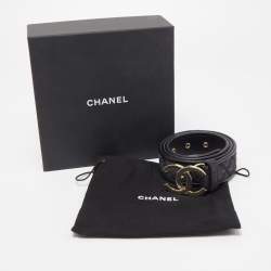 Pre Owned Chanel Black Quilted Denim and Leather CC Buckle Belt 75CM