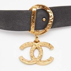 Pre Owned Chanel CC Leather Gold Tone Choker Necklace