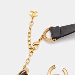 Pre Owned Chanel CC Leather Gold Tone Choker Necklace