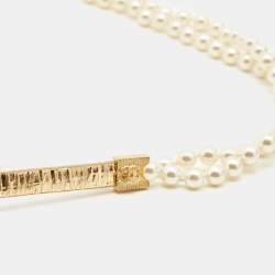 Pre Owned Chanel Gold Foil Leather And Faux Pearl Double Wrap Waist Belt