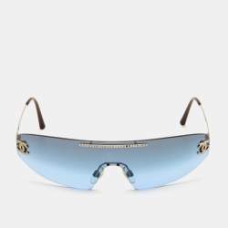 Chanel Blue CC Crystals Embellished Gradient Shield Sunglasses 