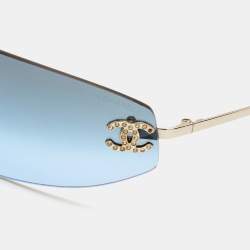 Chanel Blue CC Crystals Embellished Gradient Shield Sunglasses 