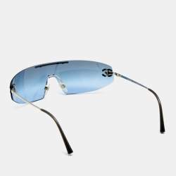 Chanel Blue CC Crystals Embellished Gradient Shield Sunglasses 