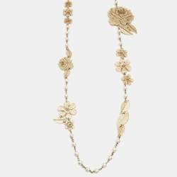 Pre Owned Chanel Faux Pearl Gold Tone Long Necklace