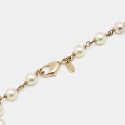 Pre Owned Chanel Faux Pearl Gold Tone Long Necklace