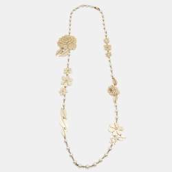 Pre Owned Chanel Faux Pearl Gold Tone Long Necklace
