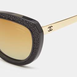 Pre Owned Chanel Black Stingray CC Polarized Cat Eye Sunglasses