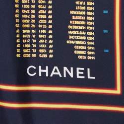 Chanel Black Departures Board Printed Silk Square Scarf