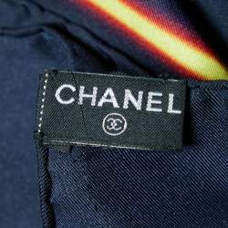 Chanel Black Departures Board Printed Silk Square Scarf