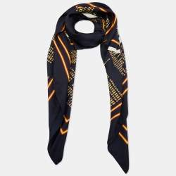 Chanel Black Departures Board Printed Silk Square Scarf