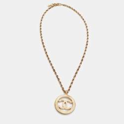 Pre Owned Chanel CC Faux Pearl Gold Tone Pendant Necklace